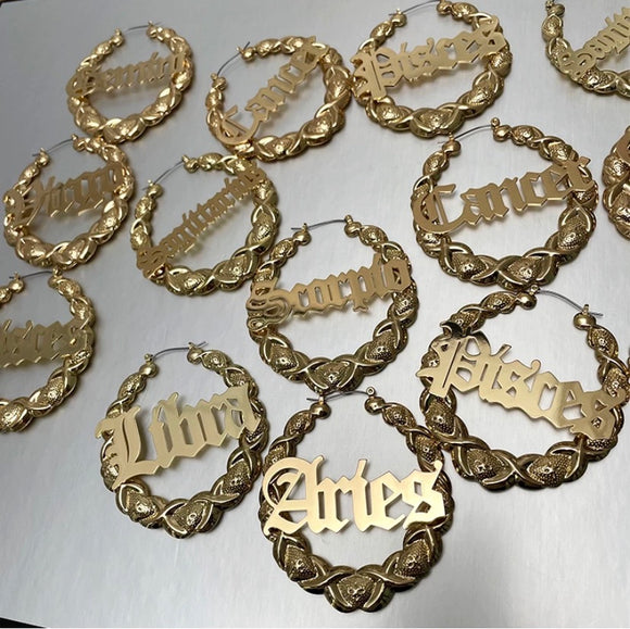 Bamboo Zodiac Hoop Earrings