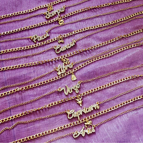 18k 2 Pc Zodiac Sign Necklace